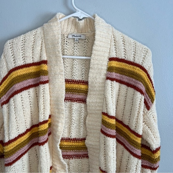 Madewell Striped Diaz Open Cardigan Eyelash Open Cable knit Academia Sz M - Picture 6 of 14
